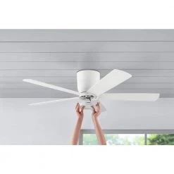 Britton 52 in. Integrated LED Indoor Matte White Ceiling Fan with Light Kit and Remote Control by Home Decorators Collection -Outlet Home Decorators Collection Store matte white home decorators collection ceiling fans with lights sw19110 mwh 4f 1000