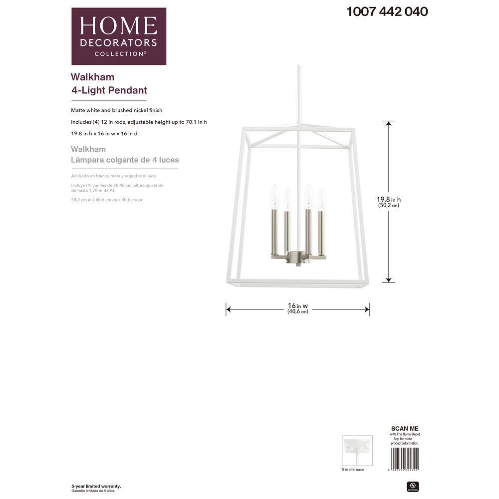 16 in. W 4-Light Matte White Cage Pendant by Home Decorators Collection 12 16 in. W 4-Light Matte White Cage Pendant by Home Decorators Collection - Image 10