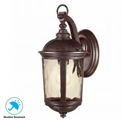 Leeds 16 in. 1-Light Mystic Bronze Outdoor Wall Lamp with Clear Water Glass Shade by Home Decorators Collection -Outlet Home Decorators Collection Store mystic bronze home decorators collection outdoor sconces hb7262a 293 40 1000