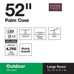 Palm Cove 52 in. Indoor/Outdoor LED Natural Iron Ceiling Fan with Light Kit, Downrod and Reversible Motor by Home Decorators Collection 20 Palm Cove 52 in. Indoor/Outdoor LED Natural Iron Ceiling Fan with Light Kit, Downrod and Reversible Motor by Home Decorators Collection -Outlet Home Decorators Collection Store natural iron home decorators collection ceiling fans with lights 51422 1d 1000