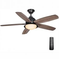 Ackerly 52 in. Indoor/Outdoor Integrated LED Natural Iron Damp Rated Ceiling Fan with Light Kit and Remote Control by Home Decorators Collection