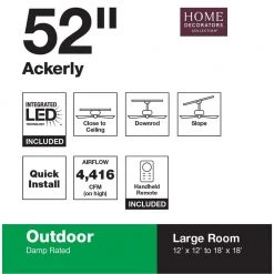 Ackerly 52 in. Indoor/Outdoor Integrated LED Natural Iron Damp Rated Ceiling Fan with Light Kit and Remote Control by Home Decorators Collection -Outlet Home Decorators Collection Store natural iron home decorators collection ceiling fans with lights 56014 66 1000