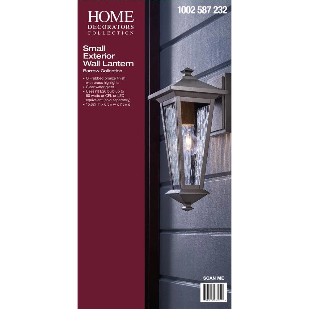 1-Light Oil Rubbed Bronze with Gold Highlights Outdoor 6.5 in. Wall Lantern Sconce with Clear Water Glass by Home Decorators Collection 4 1-Light Oil Rubbed Bronze with Gold Highlights Outdoor 6.5 in. Wall Lantern Sconce with Clear Water Glass by Home Decorators Collection - Image 2