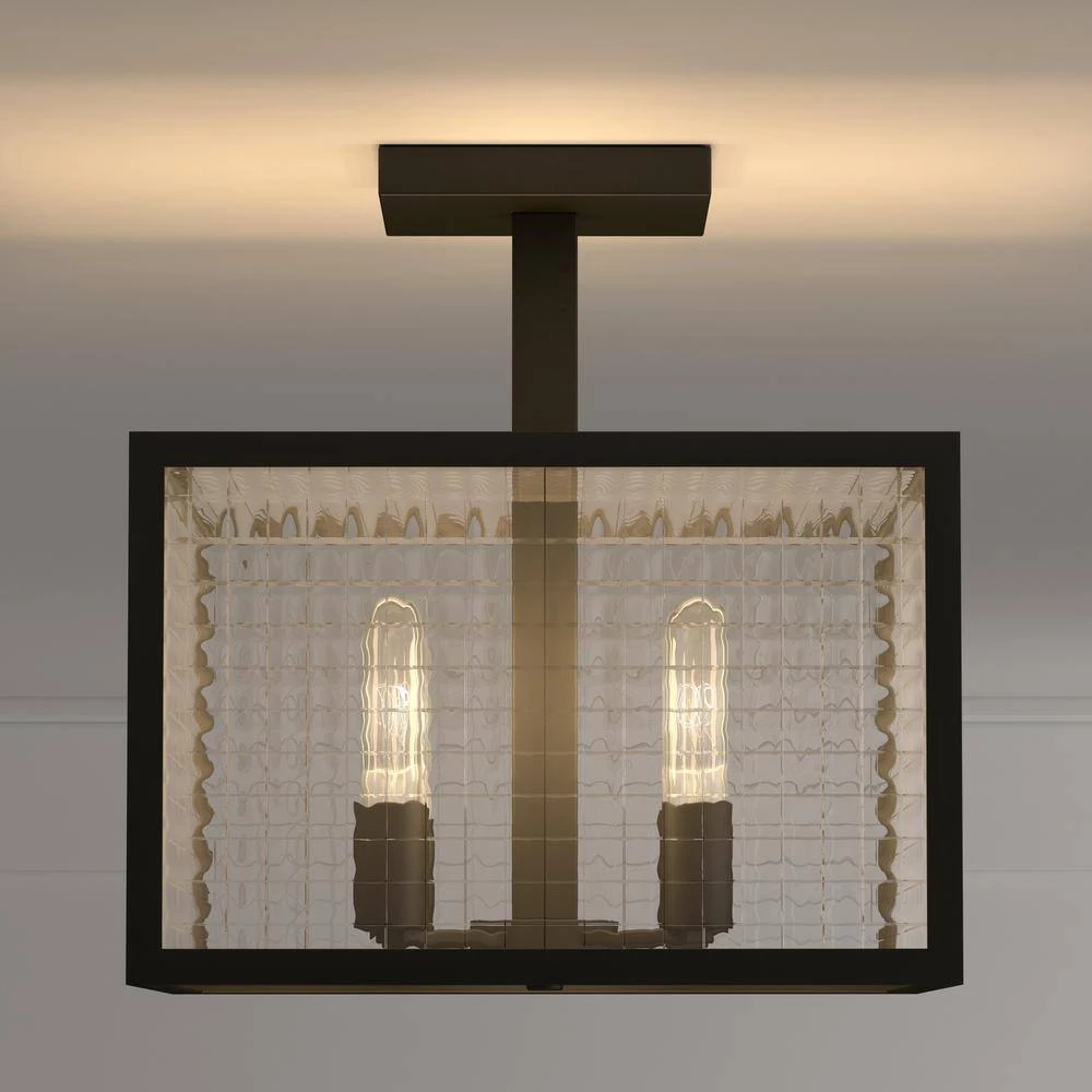 12 in. 3-Light Oil-Rubbed Bronze Semi-Flush Mount with Etched Clear Glass Shades by Home Decorators Collection 4 12 in. 3-Light Oil-Rubbed Bronze Semi-Flush Mount with Etched Clear Glass Shades by Home Decorators Collection - Image 3