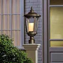 Bellingham Oil Rubbed Bronze Outdoor LED Medium Post Mount with Clear Glass and Amber Glass Candle by Home Decorators Collection 12 Bellingham Oil Rubbed Bronze Outdoor LED Medium Post Mount with Clear Glass and Amber Glass Candle by Home Decorators Collection -Outlet Home Decorators Collection Store oil rubbed bronze home decorators collection post lanterns hd 1199 led c3 1000