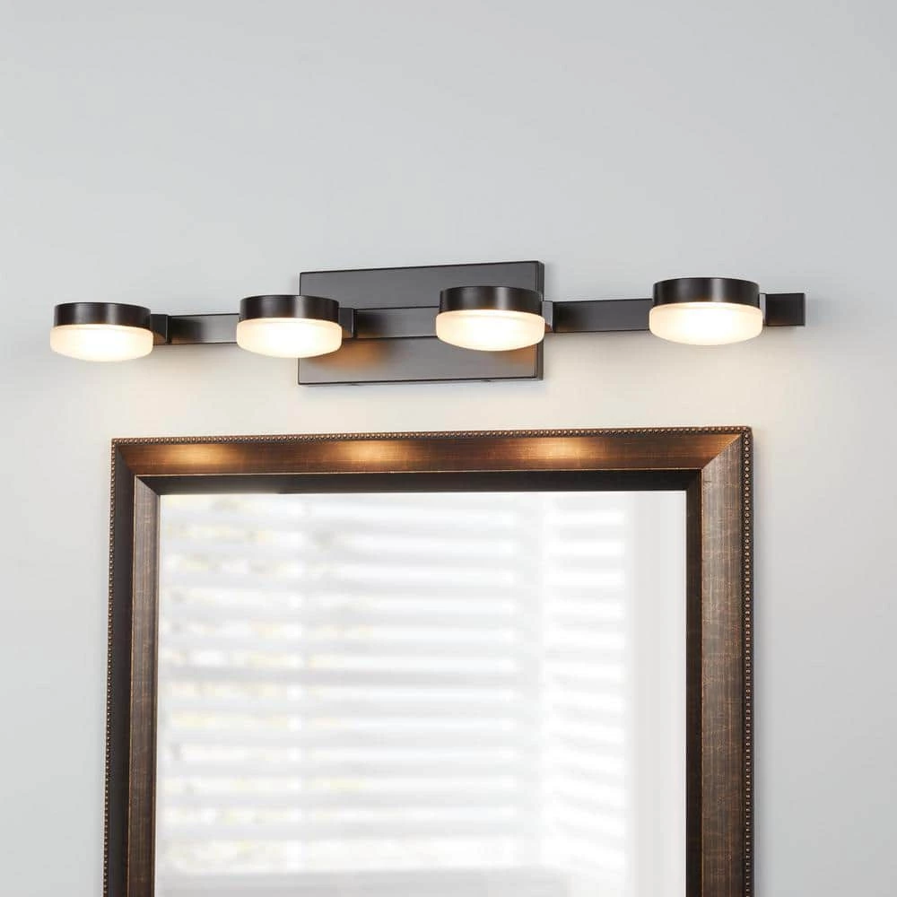 40-Watt Equivalent 4-Light Oil Rubbed Bronze Integrated LED Vanity Light with Etched Glass by Home Decorators Collection 5 40-Watt Equivalent 4-Light Oil Rubbed Bronze Integrated LED Vanity Light with Etched Glass by Home Decorators Collection - Image 3