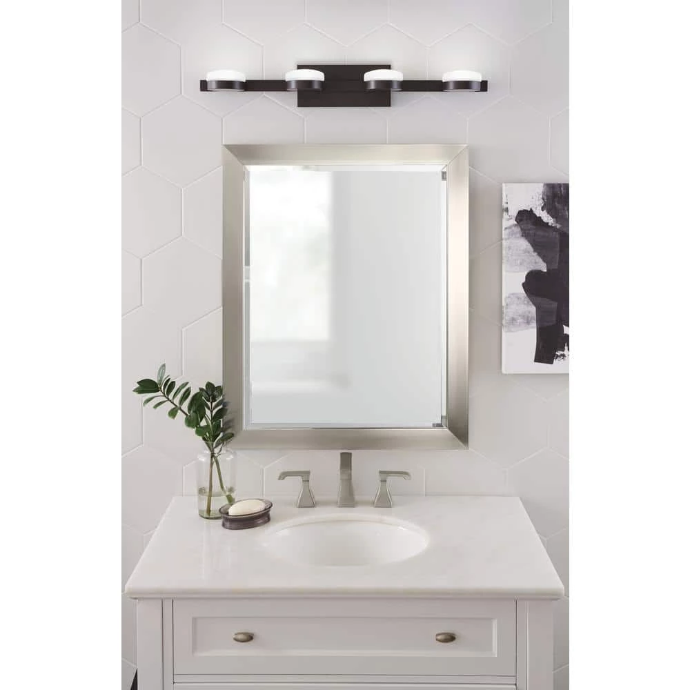 40-Watt Equivalent 4-Light Oil Rubbed Bronze Integrated LED Vanity Light with Etched Glass by Home Decorators Collection 11 40-Watt Equivalent 4-Light Oil Rubbed Bronze Integrated LED Vanity Light with Etched Glass by Home Decorators Collection - Image 9