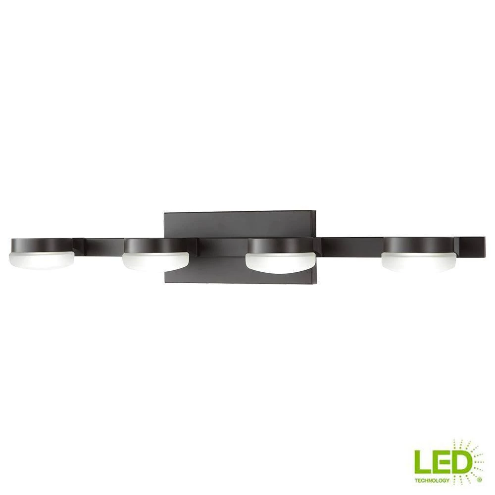40-Watt Equivalent 4-Light Oil Rubbed Bronze Integrated LED Vanity Light with Etched Glass by Home Decorators Collection 9 40-Watt Equivalent 4-Light Oil Rubbed Bronze Integrated LED Vanity Light with Etched Glass by Home Decorators Collection - Image 7