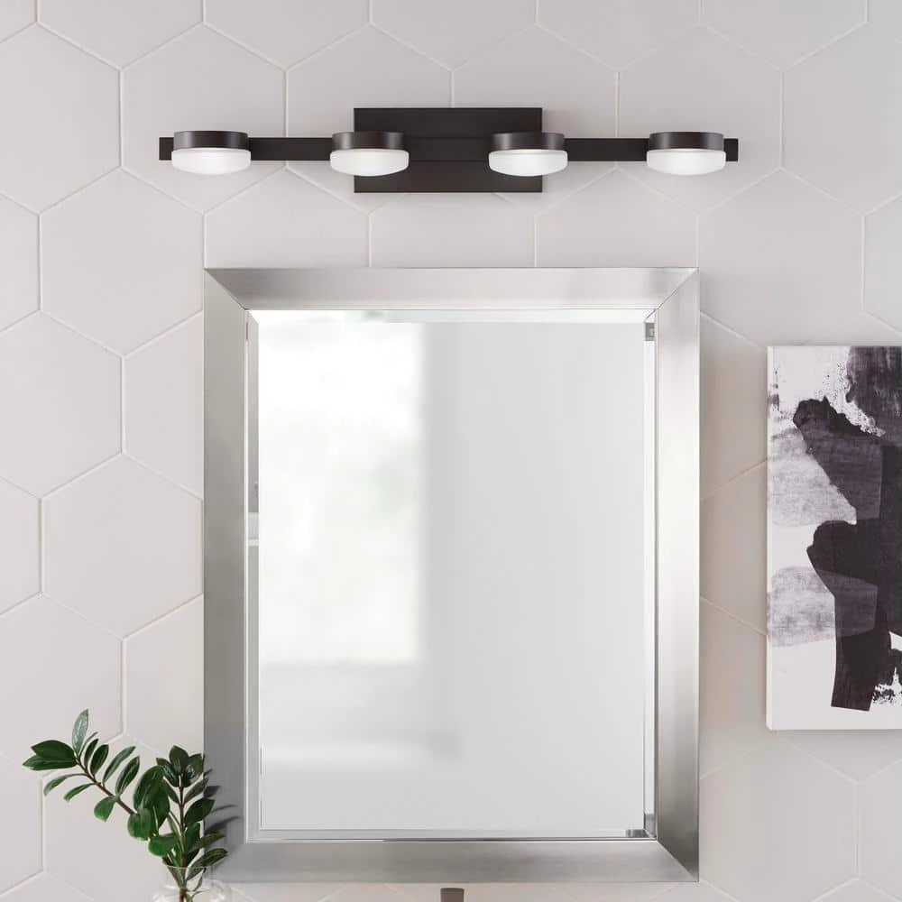 40-Watt Equivalent 4-Light Oil Rubbed Bronze Integrated LED Vanity Light with Etched Glass by Home Decorators Collection 4 40-Watt Equivalent 4-Light Oil Rubbed Bronze Integrated LED Vanity Light with Etched Glass by Home Decorators Collection - Image 2