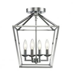 Weyburn 16.5 in. 4-Light Polished Chrome Lantern Farmhouse Semi-Flush Mount Ceiling Light Fixture by Home Decorators Collection -Outlet Home Decorators Collection Store polished chrome home decorators collection flush mount lights c5596 cr 77 1000
