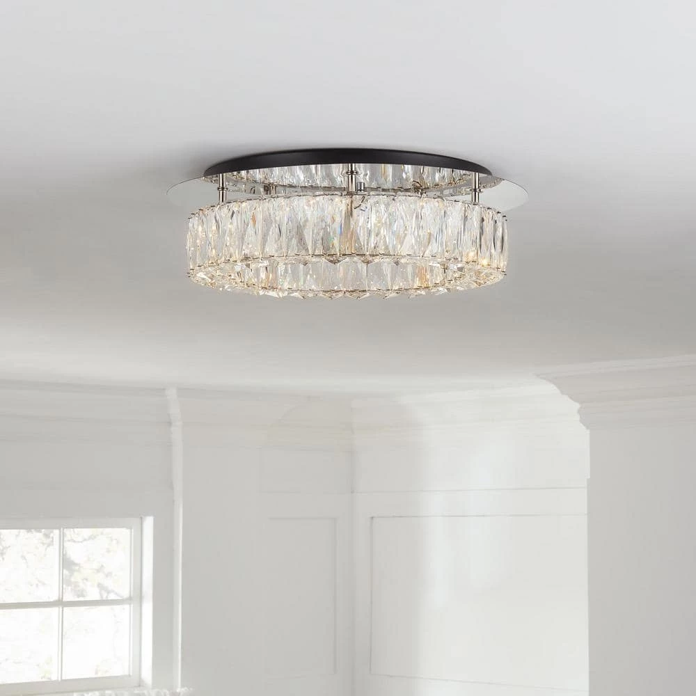 Keighley Crystal 17.5-in. Polished Chrome Integrated LED Flush Mount Kitchen Ceiling Light Fixture by Home Decorators Collection 4 Keighley Crystal 17.5-in. Polished Chrome Integrated LED Flush Mount Kitchen Ceiling Light Fixture by Home Decorators Collection - Image 2