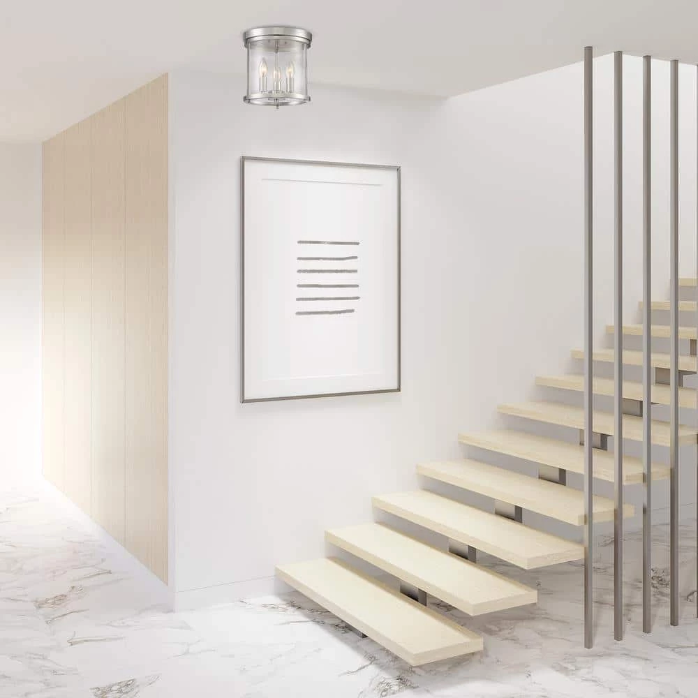 10 in. 3-Light Polished Nickel Round Modern Ceiling Light Flush Mount with Clear Glass by Home Decorators Collection 5 10 in. 3-Light Polished Nickel Round Modern Ceiling Light Flush Mount with Clear Glass by Home Decorators Collection - Image 3