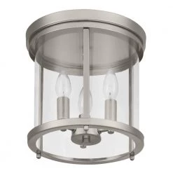 10 in. 3-Light Polished Nickel Round Modern Ceiling Light Flush Mount with Clear Glass by Home Decorators Collection