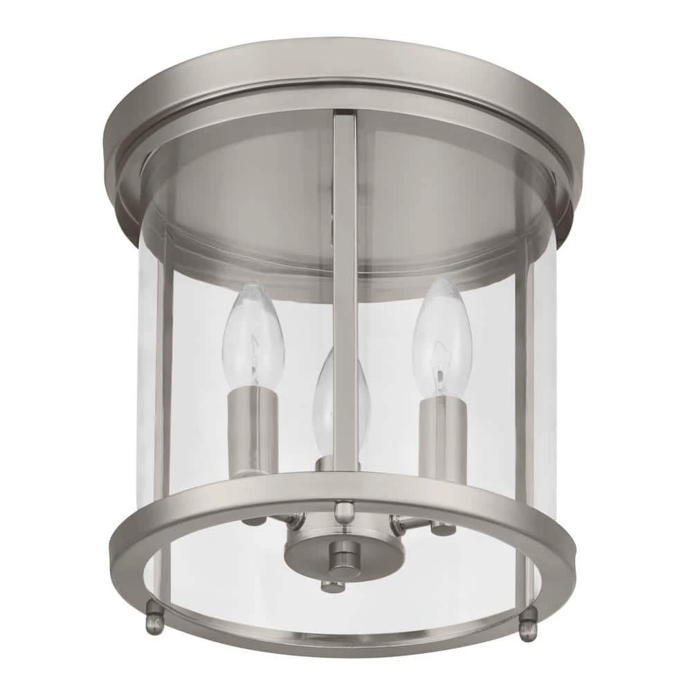10 in. 3-Light Polished Nickel Round Modern Ceiling Light Flush Mount with Clear Glass by Home Decorators Collection 3 10 in. 3-Light Polished Nickel Round Modern Ceiling Light Flush Mount with Clear Glass by Home Decorators Collection