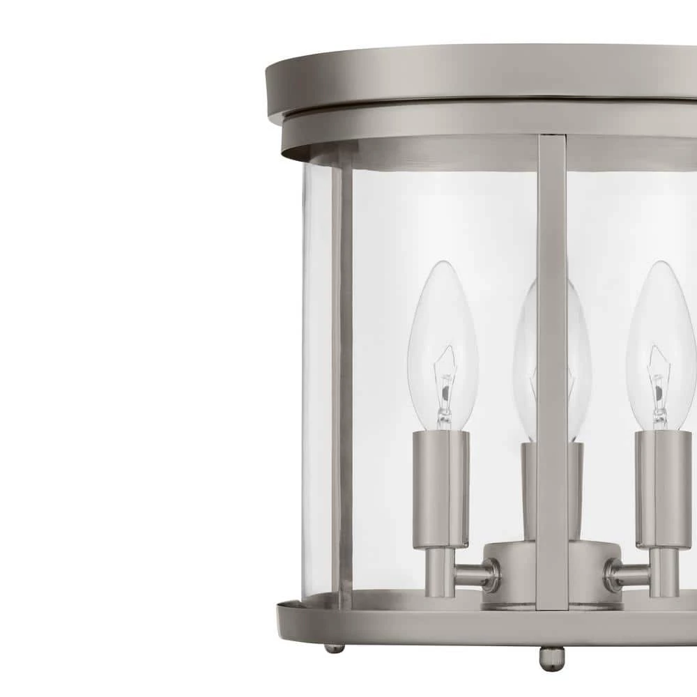 10 in. 3-Light Polished Nickel Round Modern Ceiling Light Flush Mount with Clear Glass by Home Decorators Collection 6 10 in. 3-Light Polished Nickel Round Modern Ceiling Light Flush Mount with Clear Glass by Home Decorators Collection - Image 4