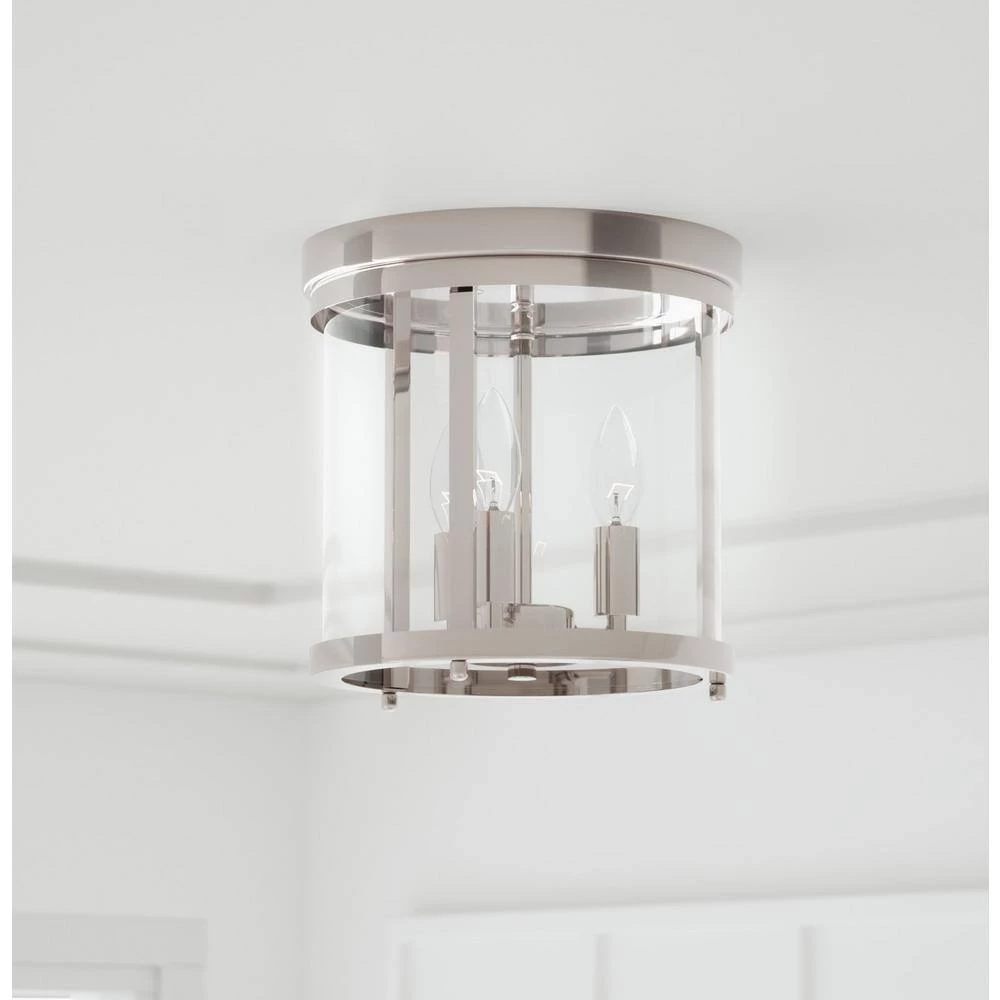 10 in. 3-Light Polished Nickel Round Modern Ceiling Light Flush Mount with Clear Glass by Home Decorators Collection 9 10 in. 3-Light Polished Nickel Round Modern Ceiling Light Flush Mount with Clear Glass by Home Decorators Collection - Image 7