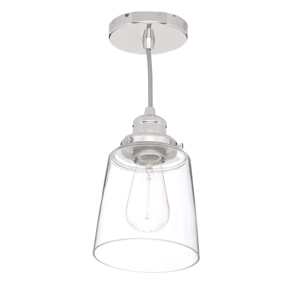 Melton 1-Light Polished Nickel Pendant with Clear Glass Shade and Silver Cord by Home Decorators Collection 7 Melton 1-Light Polished Nickel Pendant with Clear Glass Shade and Silver Cord by Home Decorators Collection - Image 5