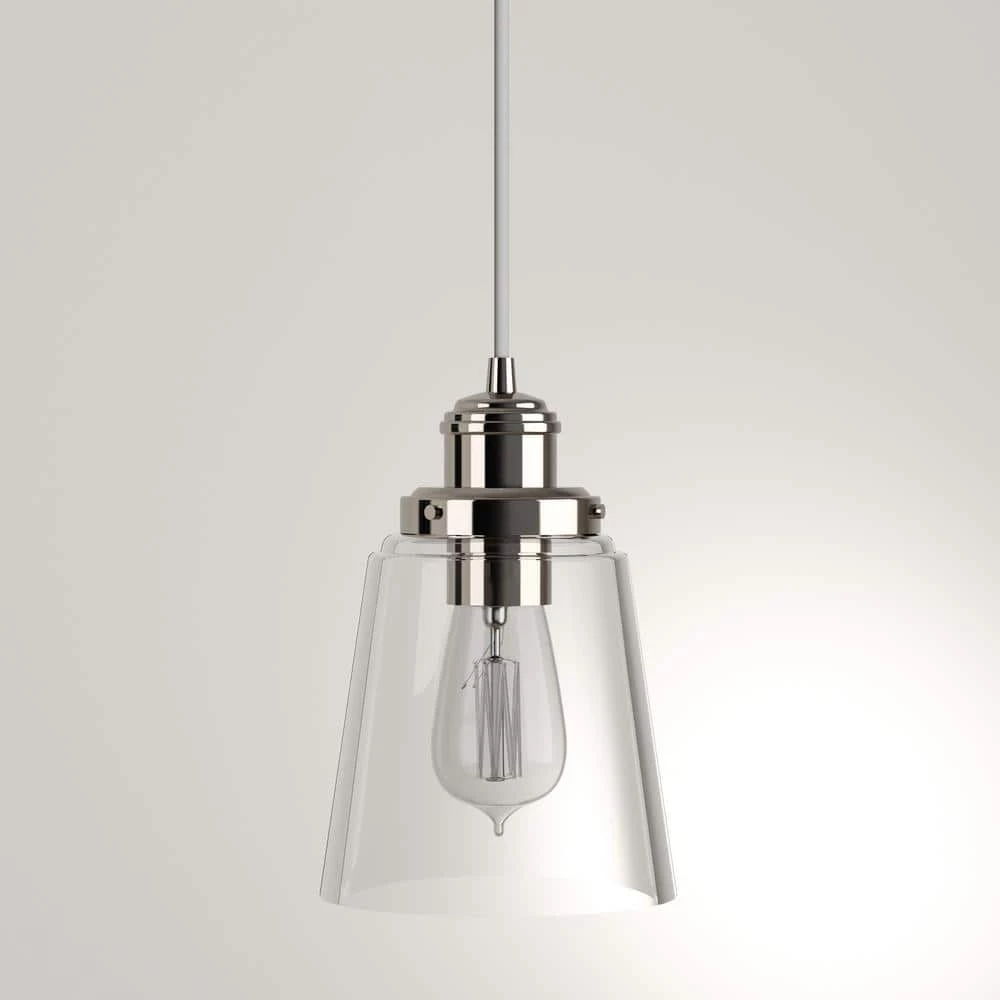 Melton 1-Light Polished Nickel Pendant with Clear Glass Shade and Silver Cord by Home Decorators Collection 13 Melton 1-Light Polished Nickel Pendant with Clear Glass Shade and Silver Cord by Home Decorators Collection - Image 11
