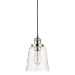 Melton 1-Light Polished Nickel Pendant with Clear Glass Shade and Silver Cord by Home Decorators Collection