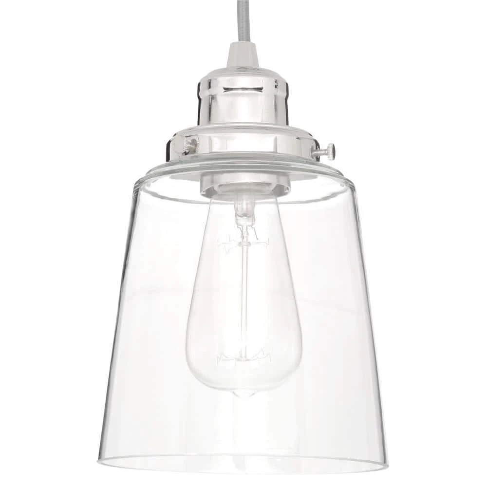Melton 1-Light Polished Nickel Pendant with Clear Glass Shade and Silver Cord by Home Decorators Collection 9 Melton 1-Light Polished Nickel Pendant with Clear Glass Shade and Silver Cord by Home Decorators Collection - Image 7