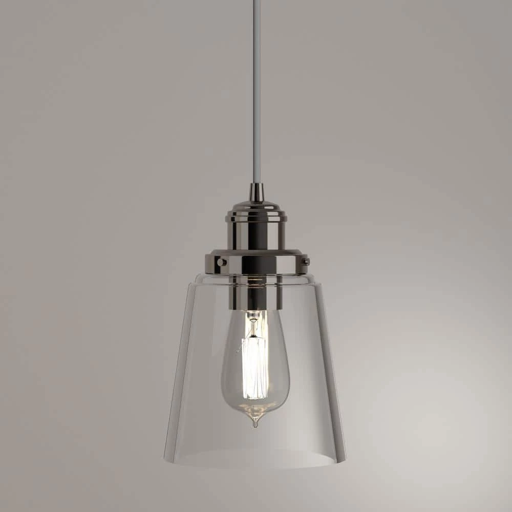Melton 1-Light Polished Nickel Pendant with Clear Glass Shade and Silver Cord by Home Decorators Collection 12 Melton 1-Light Polished Nickel Pendant with Clear Glass Shade and Silver Cord by Home Decorators Collection - Image 10
