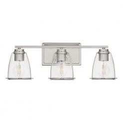 Brooke Park 24 in. 3-Light Polished Nickel Industrial Bathroom Vanity Light with Clear Glass Shades by Home Decorators Collection