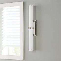 Rolande 100-Watt Equivalent Polished Nickel LED Vanity Light with Tube Etched Glass by Home Decorators Collection -Outlet Home Decorators Collection Store polished nickel home decorators collection vanity lighting 22838 40 1000