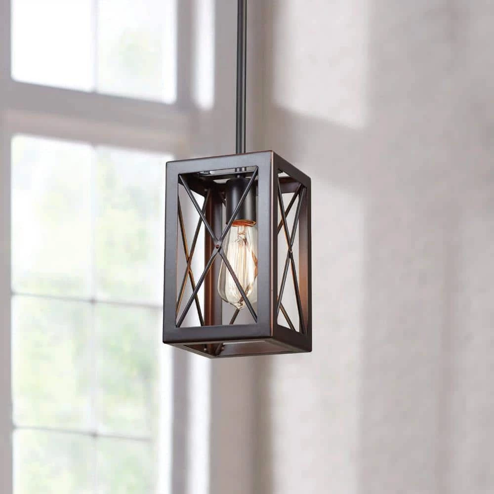 Harwood 1-Light Royal Bronze Mini-Pendant with Cage Design Shade by Home Decorators Collection 6 Harwood 1-Light Royal Bronze Mini-Pendant with Cage Design Shade by Home Decorators Collection - Image 4