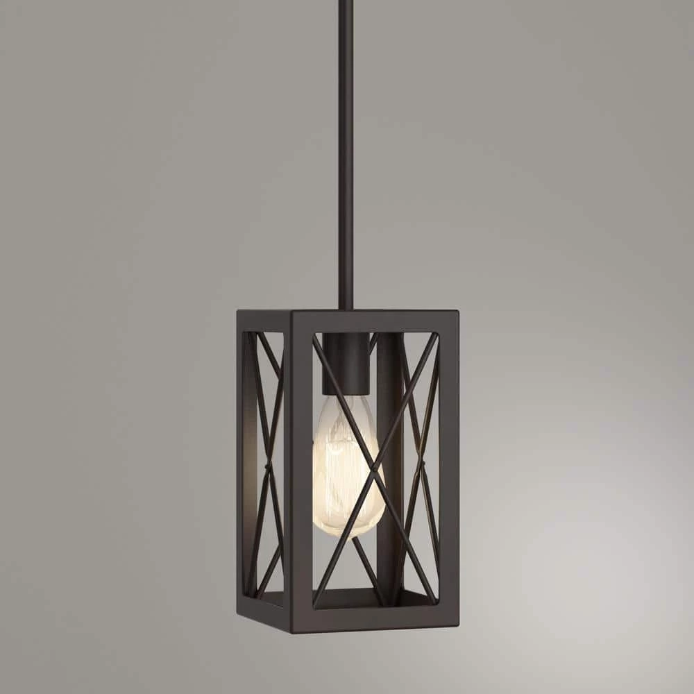 Harwood 1-Light Royal Bronze Mini-Pendant with Cage Design Shade by Home Decorators Collection 10 Harwood 1-Light Royal Bronze Mini-Pendant with Cage Design Shade by Home Decorators Collection - Image 8