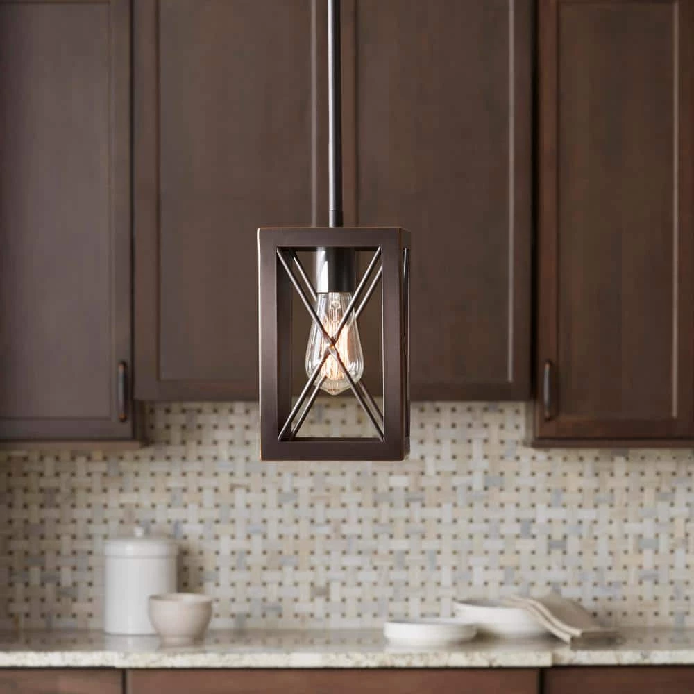 Harwood 1-Light Royal Bronze Mini-Pendant with Cage Design Shade by Home Decorators Collection 4 Harwood 1-Light Royal Bronze Mini-Pendant with Cage Design Shade by Home Decorators Collection - Image 2