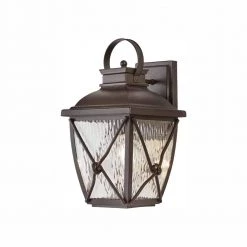 Springbrook 15 in. Rustic 1-Light Outdoor Wall Lamp with Clear Water Glass Shade by Home Decorators Collection
