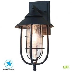 Wisteria Collection 1-Light Sand Black Outdoor Wall Lantern Sconce with Clear Glass Shade by Home Decorators Collection