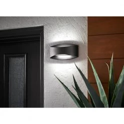 Greeleyville 2-Light Sand Black Outdoor Integrated LED Wall Lantern Sconce with Etched Glass by Home Decorators Collection -Outlet Home Decorators Collection Store sand black home decorators collection outdoor sconces 23735 e1 1000