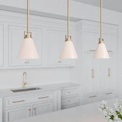 Clermont 1-Light Satin Brass Shaded Pendant Light with Milk Glass Shade by Home Decorators Collection -Outlet Home Decorators Collection Store satin brass home decorators collection chandeliers 6001281 848 31 1000