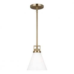 Clermont 1-Light Satin Brass Shaded Pendant Light with Milk Glass Shade by Home Decorators Collection