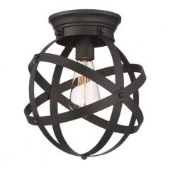 Kerby 10.5 in. 1-Light Rustic Industrial Satin Bronze Flush Mount Ceiling Light by Home Decorators Collection
