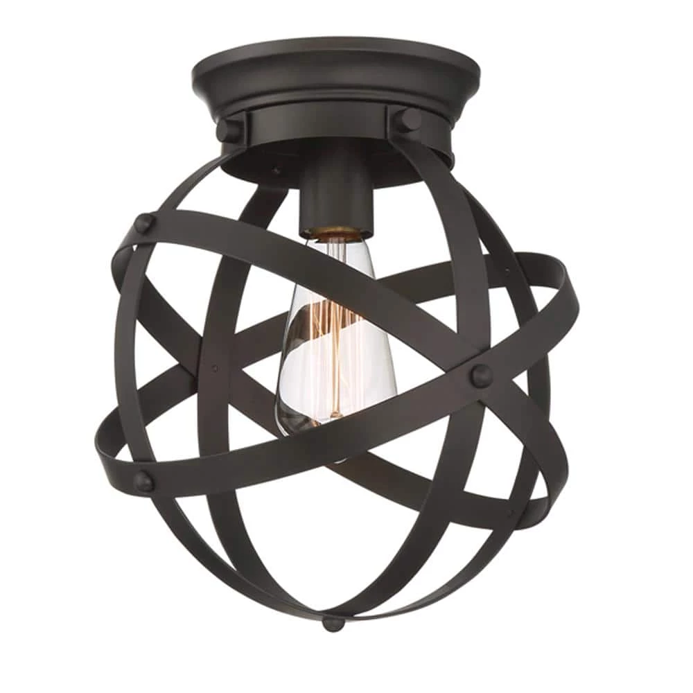 Kerby 10.5 in. 1-Light Rustic Industrial Satin Bronze Flush Mount Ceiling Light by Home Decorators Collection 3 Kerby 10.5 in. 1-Light Rustic Industrial Satin Bronze Flush Mount Ceiling Light by Home Decorators Collection