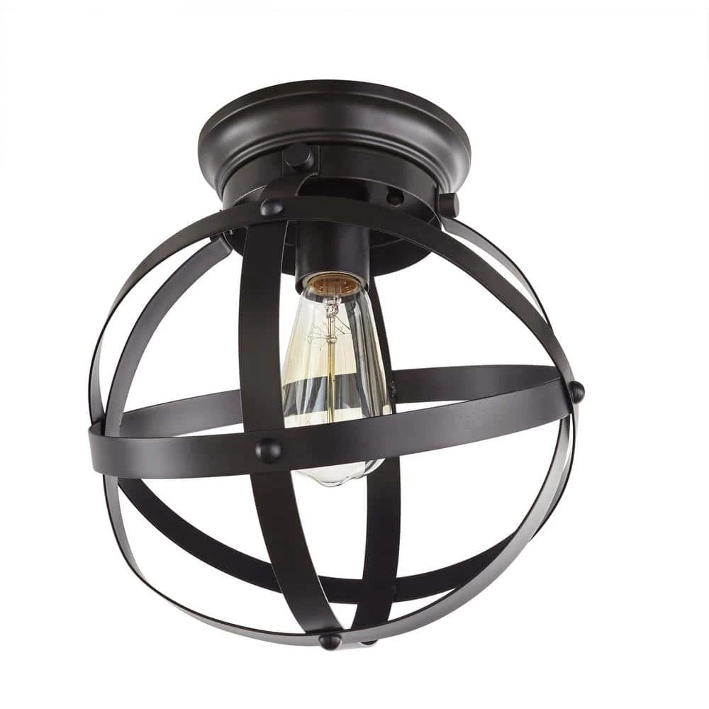 Kerby 10.5 in. 1-Light Rustic Industrial Satin Bronze Flush Mount Ceiling Light by Home Decorators Collection 9 Kerby 10.5 in. 1-Light Rustic Industrial Satin Bronze Flush Mount Ceiling Light by Home Decorators Collection - Image 7