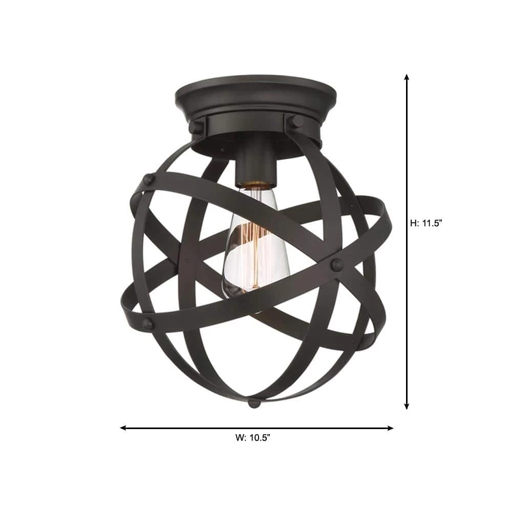 Kerby 10.5 in. 1-Light Rustic Industrial Satin Bronze Flush Mount Ceiling Light by Home Decorators Collection 6 Kerby 10.5 in. 1-Light Rustic Industrial Satin Bronze Flush Mount Ceiling Light by Home Decorators Collection - Image 4