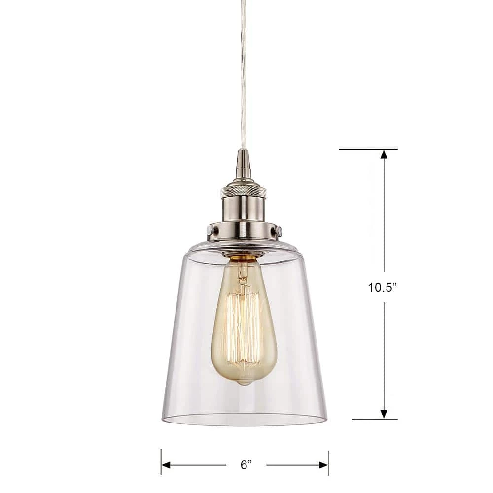 6 in. Satin Nickel Mini Pendant with Clear Glass Shade by Home Decorators Collection 5 6 in. Satin Nickel Mini Pendant with Clear Glass Shade by Home Decorators Collection - Image 3