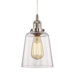 6 in. Satin Nickel Mini Pendant with Clear Glass Shade by Home Decorators Collection