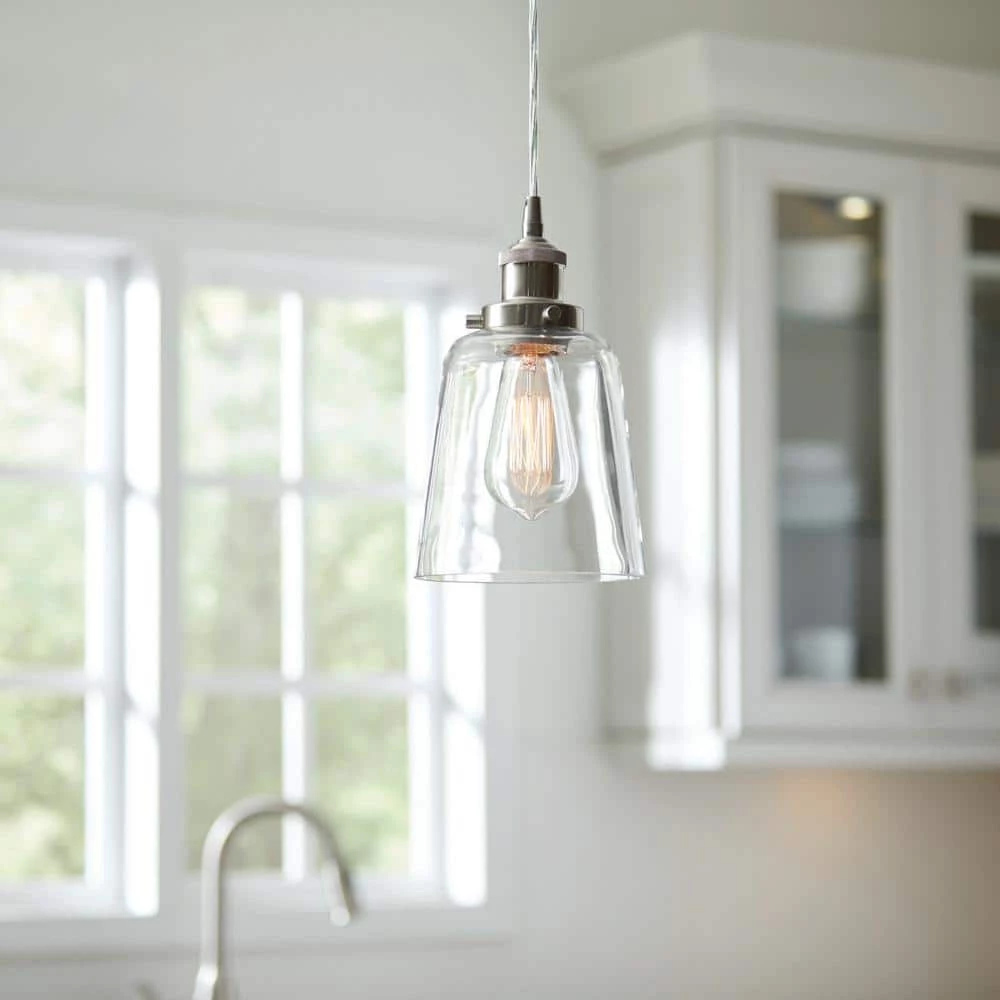 6 in. Satin Nickel Mini Pendant with Clear Glass Shade by Home Decorators Collection 4 6 in. Satin Nickel Mini Pendant with Clear Glass Shade by Home Decorators Collection - Image 2