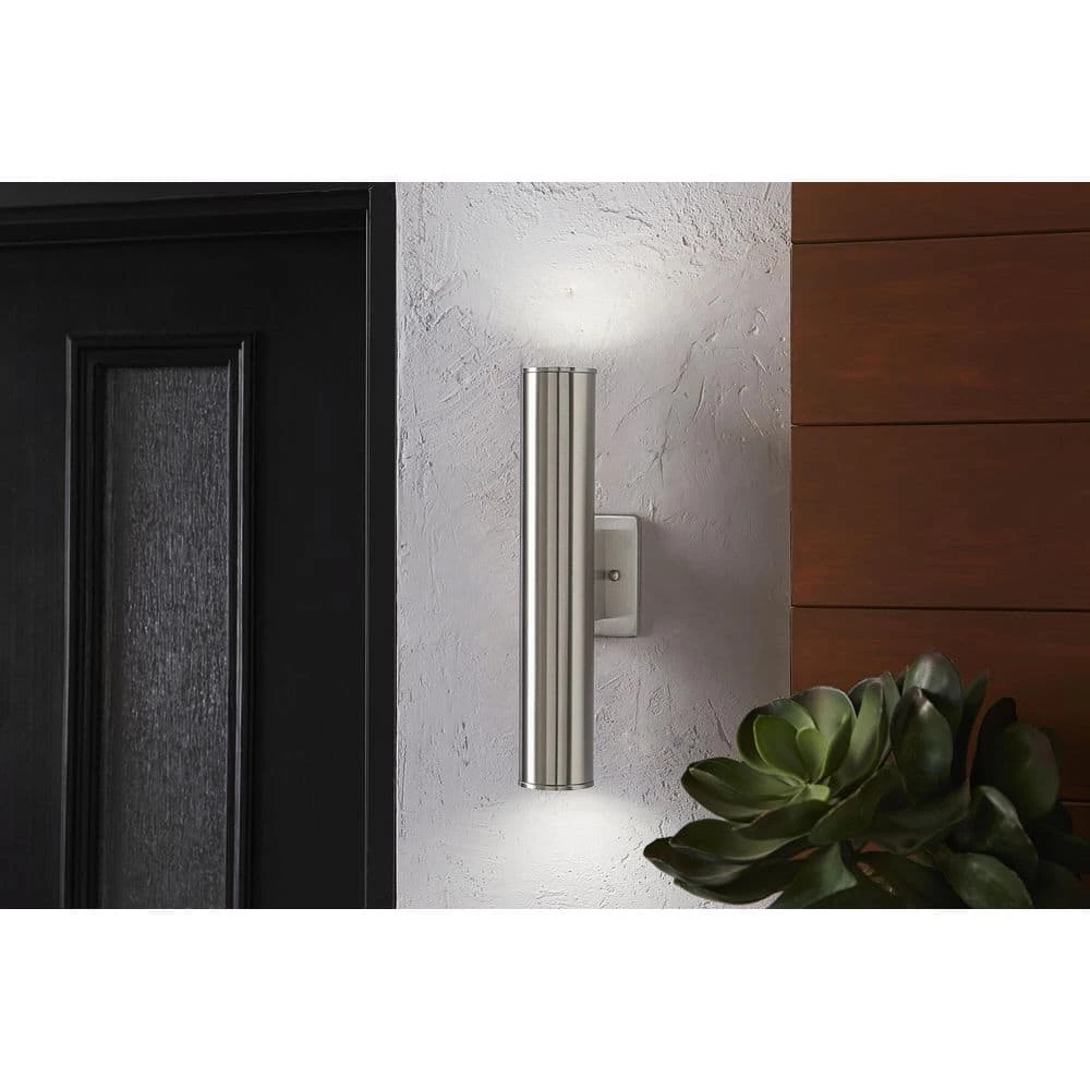 Riga Medium Modern Stainless Steel Integrated LED Outdoor Wall Cylinder Light Sconce by Home Decorators Collection 4 Riga Medium Modern Stainless Steel Integrated LED Outdoor Wall Cylinder Light Sconce by Home Decorators Collection - Image 2