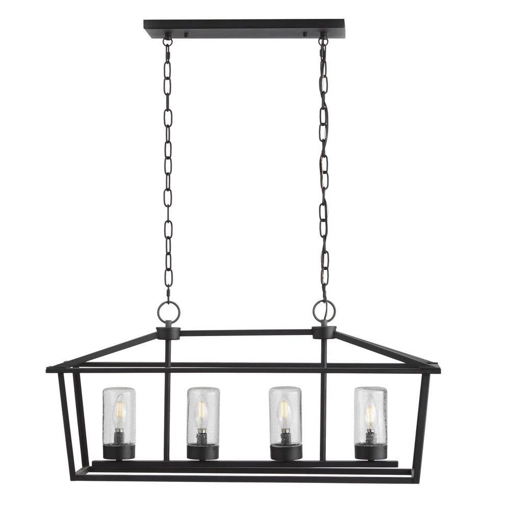4-Light Textured Black Linear Chandelier with Weather Zinc Clear Seedy Glass by Home Decorators Collection 5 4-Light Textured Black Linear Chandelier with Weather Zinc Clear Seedy Glass by Home Decorators Collection - Image 3