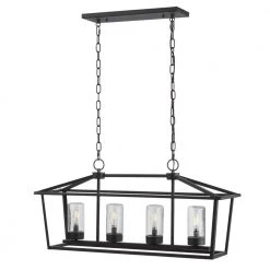 4-Light Textured Black Linear Chandelier with Weather Zinc Clear Seedy Glass by Home Decorators Collection