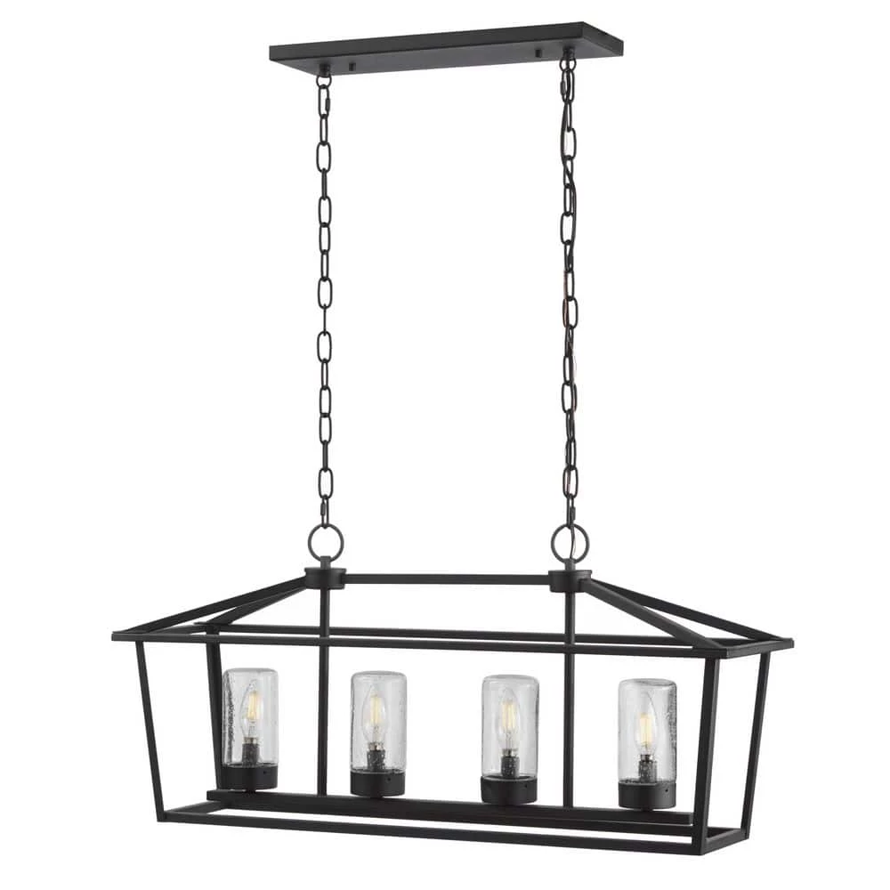 4-Light Textured Black Linear Chandelier with Weather Zinc Clear Seedy Glass by Home Decorators Collection 3 4-Light Textured Black Linear Chandelier with Weather Zinc Clear Seedy Glass by Home Decorators Collection