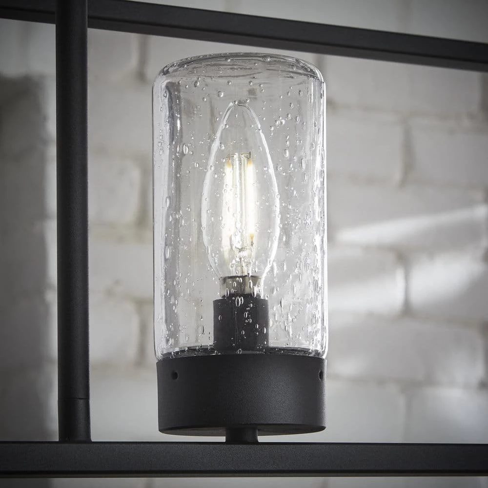 4-Light Textured Black Linear Chandelier with Weather Zinc Clear Seedy Glass by Home Decorators Collection 7 4-Light Textured Black Linear Chandelier with Weather Zinc Clear Seedy Glass by Home Decorators Collection - Image 5