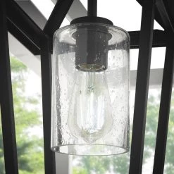 Jill 1-Light 9.5 in. W Textured Black Weathered Zinc with Clear Seedy Glass Outdoor Pendant by Home Decorators Collection -Outlet Home Decorators Collection Store textured black home decorators collection outdoor pendant lights ehd70051c 66 1000
