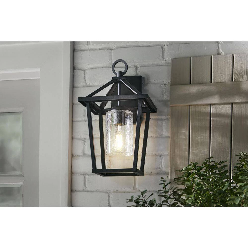 Jill 1-Light Textured Black and Weathered Zinc Hardwired Outdoor Wall Sconce by Home Decorators Collection 4 Jill 1-Light Textured Black and Weathered Zinc Hardwired Outdoor Wall Sconce by Home Decorators Collection - Image 2