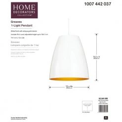 12 in. W 1-Light White Standard Pendant with White Metal Shade Antique Gold Inside by Home Decorators Collection -Outlet Home Decorators Collection Store white home decorators collection chandeliers kvm0901ax 01 44 1000